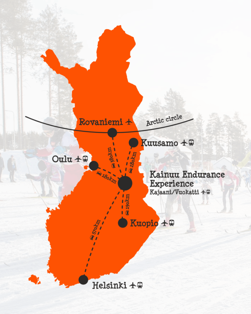 Suomen kartta, johon on merkitty Vuokatti.