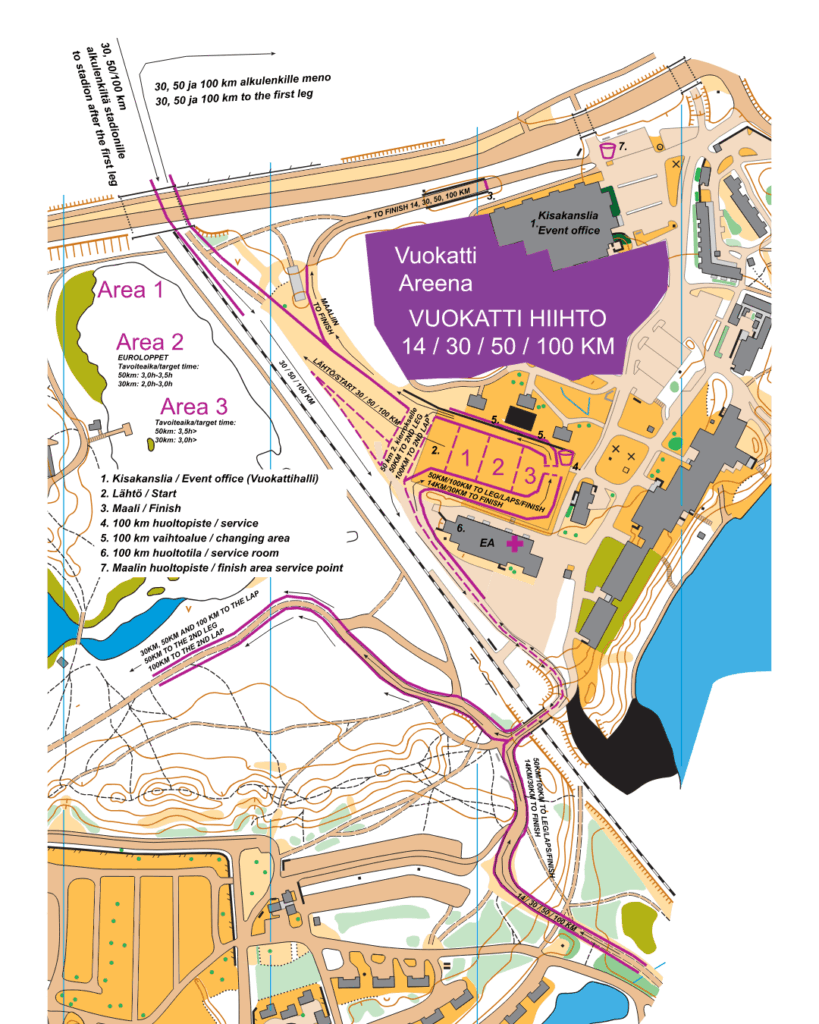 Vuokatti Hiihto stadionkartta ylhäältä päin kuvattuna.